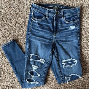 American Eagle Outfitters Blue Skinny Jeans with Distressed Details